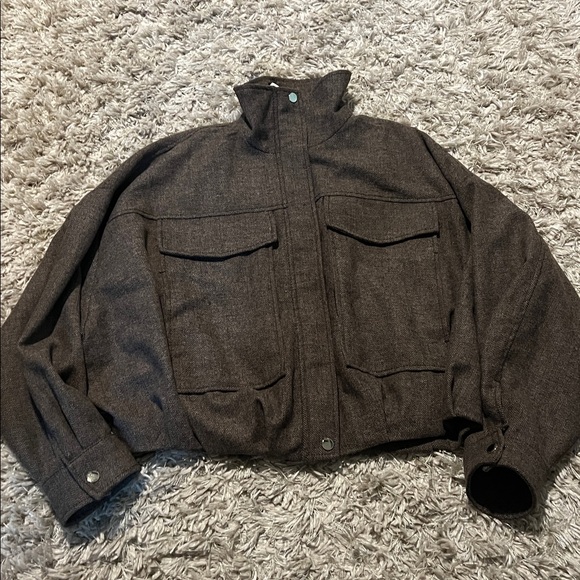Zara Herringbone Balloon Bomber Jacket - Picture 6 of 8